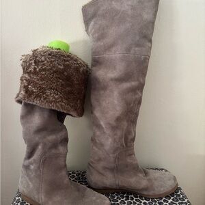 Sam Edelman Taupe Suede Fur Top Boots